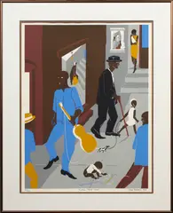 Harlem Street Scene (from People Other Rooms) by Jacob Lawrence, 1975, screenprint, sold Nov 2023