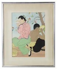 Untitled by Paul Jacoulet, woodblock print of couple, sold Aug 2026
