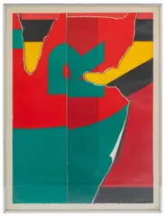 Green and Red Composition by Burhan Doğançay, Lithograph in Colors, sold Feb 2025