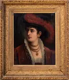 Portrait of a Lady in Red by Carl de Calzada, Oil on Canvas, sold Mar 2025