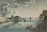 Zurich dessiné depuis la grande Salle de la cigogne by Paul Julius Arter, aquatint, sold Jun 2017