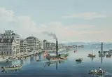 Zurich prise du pont de la Cathédrale, vers la chaine des montagnes by Johann-Rudolf Dikenmann, aquatint, sold Jun 2017