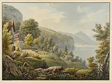 Vue du Grütli sur le Lac des Quatre Cantons by Gabriel fils Lory, aquatint, sold Jun 2017