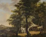 Zugeschrieben Festzelt in bewaldeter Landschaft by Johann Kaspar Kuster, oil on canvas, offered Jun 2017