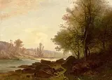 Flusslandschaft by Gustave Castan, oil on panel, offered Jun 2017