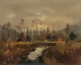Sion depuis les îles, automne, 1955 by Charles Menge, oil on board, offered Jun 2017
