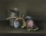 Nature morte aux prunes, 1974 by Charles Menge, oil on board, sold Jun 2017