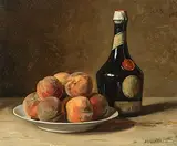 Pfirsiche im Teller mit Likörflasche by Werner Weber, oil on canvas, sold Jun 2017