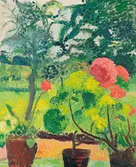 Geranien am Fenster, 1957 by Cuno Amiet, oil on board, sold Jun 2017