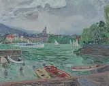 Am Zürichsee" (Seefeld gegen Enge), um 1949 by Eduard Gubler, oil on canvas, offered Jun 2017