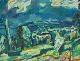 Blauer Tag", Blick auf den Zürichsee gegen Horgen, 1956 by Karl Hosch, oil on canvas, sold Jun 2017