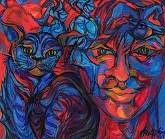 Die Katze und das Mädchen, 1977 by Rolf Dürig, oil on canvas, offered Jun 2017