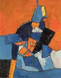 Composition blau/orange", 1958 by Carl Walter Liner, oil on board, sold Jun 2017