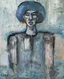 Portrait in Blau, 1984 by Rudolf Mirer, oil on board, sold Jun 2017