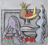 Stillleben mit Tintenfisch by Gottlieb Kurfiss, gouache, offered Jun 2017