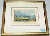 Village et le lac de Sils regardant contre le mont Margna by Engadin Sils, aquatint, sold Jun 2017