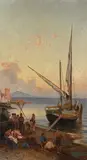 Neapolitanisches Fischervolk am Strand, im Hintergrund der Vesuv by Franz Theodor Aerni, oil on canvas, sold Jun 2017