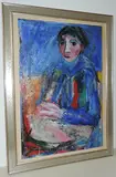 Ragazzo col sciarpa blu, 1988 by Florindo Soldini, oil on board, offered Jun 2017