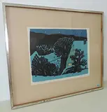 Nächtliche Landschaft by Heinrich Keller, 1970, color woodcut, offered Jun 2017