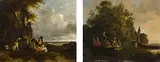 Gegenstücke: Rastende in einer Landschaft / Ruderpartie by Loedwijk Johannes Kleyn, 1836, oil on panel, offered Mar 2017