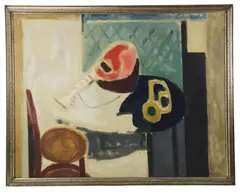 early still life in studio by Seymour Remenick, oil on canvas, sold Oct 2026