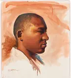 Self Portrait by Joel Tshepo Sebothoma, acrylic on card, sold Sep 2025