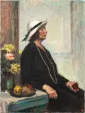 Seated Woman in White Hat by Peter Ho, Oil on Canvas, sold Mar 2025