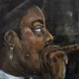 Cigar Smoker by Sarah Degan Smith, Oil on Panel, sold Mar 2025