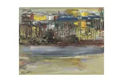 Abstract LandscapeOil on paper, framed and glazedSigned to lower left corner34cm high x 43cm wide陳蔭羆 抽象風景油彩紙本 鏡框 by George Chann, oil, offered Nov 2022