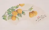 Pears, painted fan leaf by Tian Shiguang, ink and colour on paper, offered Nov 2020