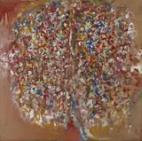 The Jewel Oil on board Signed, inscribed and dated1963 to reverse 56.5 x 56.5cm (22 x 22 in.) Together with three other works by the same artist; Landscape by Elsa Vaudrey, 1962, Oil on board, sold Nov 2020