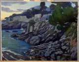 Coastal landscape by Giorgio Matteo Aicardi, Oil on panel, sold Nov 2020