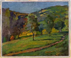 Landscape with trees Genoa by Giorgio Matteo Aicardi, Oil on board, sold Nov 2020