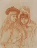 Portrait of two children by J Gt D, 1893, drawing, sold Nov 2020