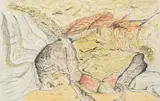 Rocky Landscape, c.1947Ink and watercolourTitled verso16.5 x 24.5cm (6¼ x 9½ in.)Provenance:The artist's estateBelgrave St by Tom Early, oil, sold Oct 2020