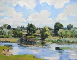 Summer on the Ebble, near Stratford Tony, 1939Oil on canvas 69 x 90cm (27 x 35¼ in.)Provenance:Messum's, London by Wilfred Gabriel De Glehn, oil, offered Oct 2020