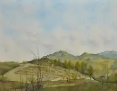 Landscape, Bergstrasse, GermanyOil and ink on boardSigned and dated Jan/1955 lower right60 x 79cm (23½ x 31 in.) by Gilbert Speechley, ink on board, offered Oct 2020