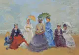 Ladies at the beach, a pairOil on boardEach signed lower right 26 x 36cm (10 x 14 in.) (2) by Matt Bruce, oil, sold Oct 2020