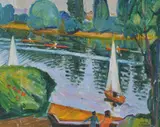 Sculls & SailsOil on canvasSigned lower right40.5 x 50cm (15¾ x 19½ in.)With artist's studio label, verso by Hugh Verschoyle Cronyn, oil, sold Oct 2020