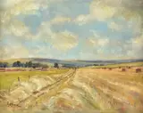 Hay makingOil on board Signed lower left36 x 46.5cm (14 x 18¼ in.)Condition Report: Light surface dirt by Matt Bruce, oil, sold Oct 2020