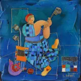 The Joy of The Sunny MorningOil on boardSigned lower right; signed and titled verso19 x 19cm (7¼ x 7¼ in.) by Dorit Levi, oil, offered Oct 2020