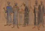 The processionMixed mediaSigned and dated c by Ragheb Ayad, c. 1948, oil, sold Oct 2020