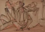 The musicians Mixed mediaSigned and dated c by Ragheb Ayad, c. 1960, oil, sold Oct 2020