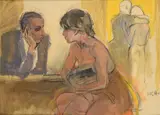 ConversazioneTempera on canvas Signed lower right; signed, titled and numbered 912 verso 50 x 70cm (19½ x 27½ in.)Provenance:Private Collection, Switzerland by Alberto Sughi, oil, sold Oct 2020