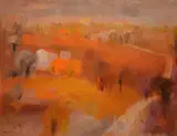 Red landscapeOil on canvasSigned lower left71 x 91.5cm (27¾ x 36 in.) by Daphne Fedarb, oil, offered Oct 2020