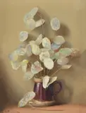 Still life with white seed podsOil on board Signed lower left36 x 27cm (14 x 10½ in.)Condition Report: A few very tiny black dots to extreme top and right edges by Robert Chailloux, oil, sold Oct 2020
