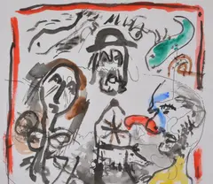 Abstract composition with figuresInk and watercolour37 x 43.5cm (14½ x 17 in.)UnframedProvenance:Sims Gallery, St by Michael Broido, oil, sold Oct 2020