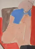 Seated figure holding kneesWatercolour by John Emanuel, ink and gouache57, offered Oct 2020