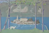 Cat in an island landscapeWatercolourSigned and dated 1928 lower left26 x 39cm (10 x 15¼ in.)Condition Report: Under glass, unexamined out of glazed frame by Margaret Gere, 1928, watercolor, sold Oct 2020