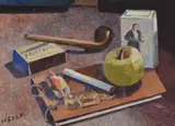 Pipe and matches by Henry Silk, watercolor, sold Oct 2020